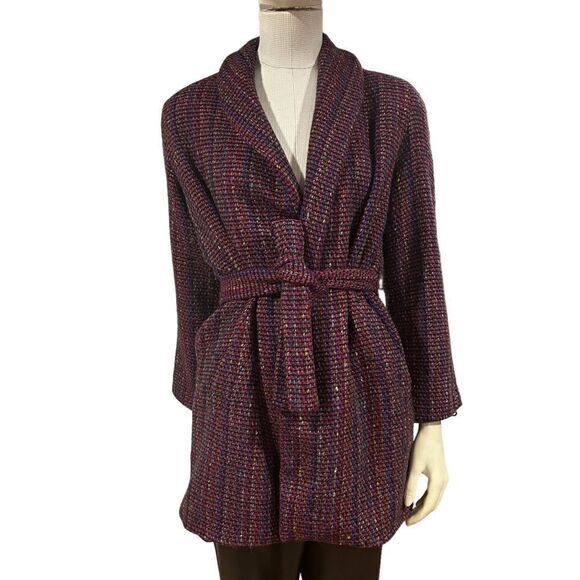 Claude Barthelemy Paris Vintage Tweed Boucle Tie Waist Jacket Coat - Picture 2 of 9